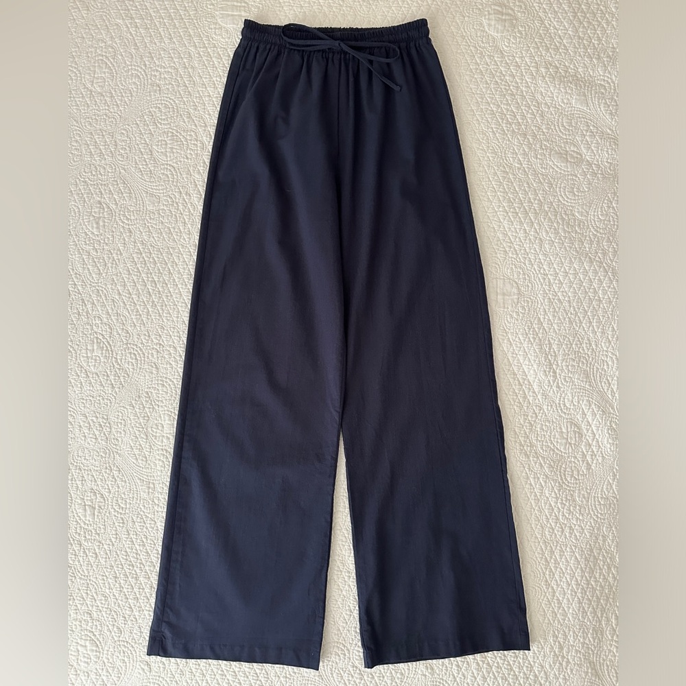 NAADAM Organic Cotton Drawstring Pants Navy Blue Wide Leg Pull On Lightweight - Picture 10 of 15